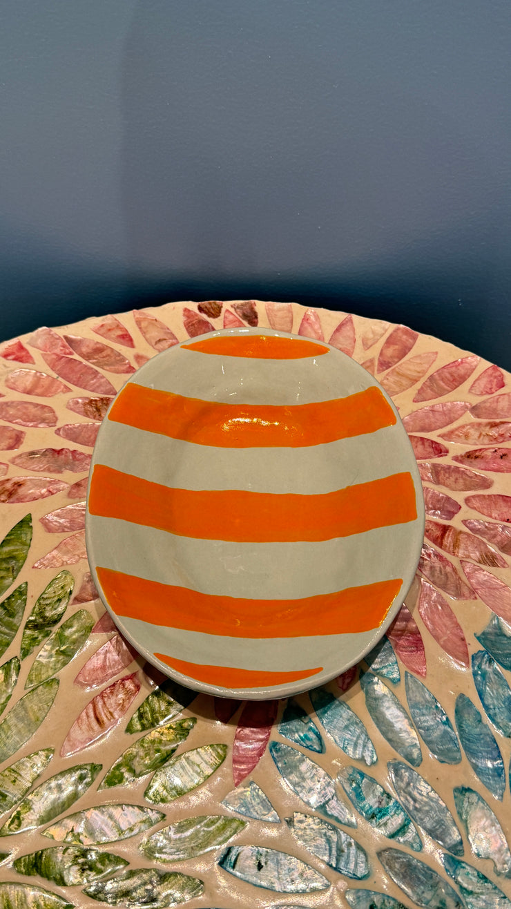 Ceramics - Small Dish - Orange and Pale Green Stripe