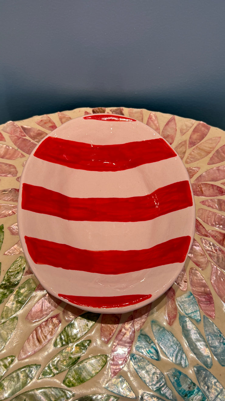 Ceramics - Small Dish - Red and Pale Pink Stripe