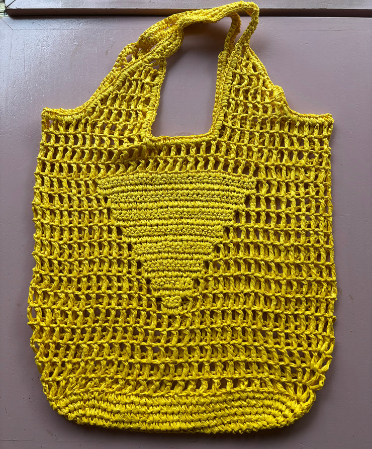 Monogram Straw Tote - Yellow