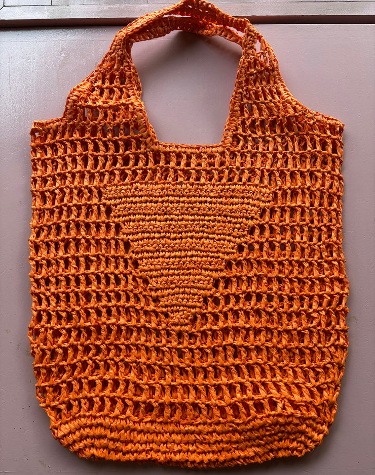 Monogram Straw Tote - Orange