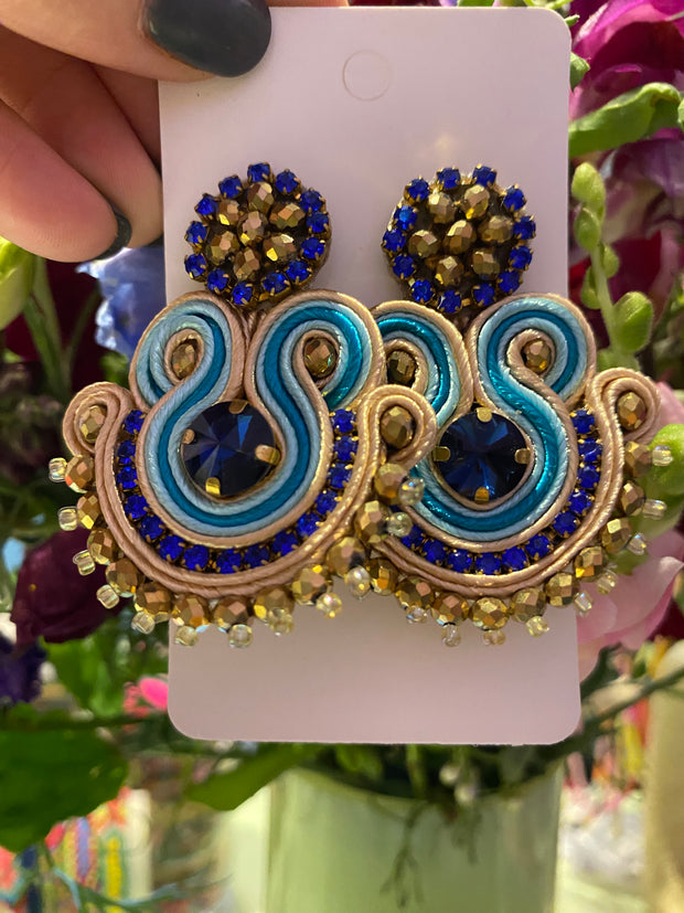 South American Earrings - Bali - Blue & Gold