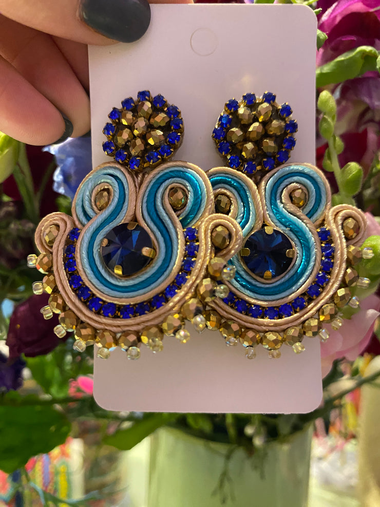 South American Earrings - Bali - Blue & Gold