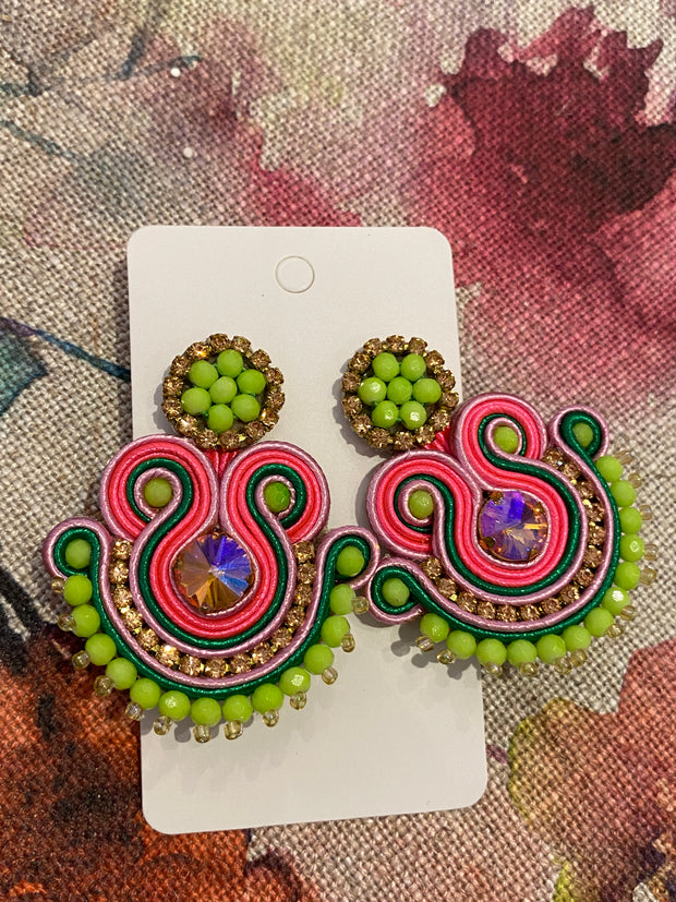 South American Earrings - Bali - Pink & Lime