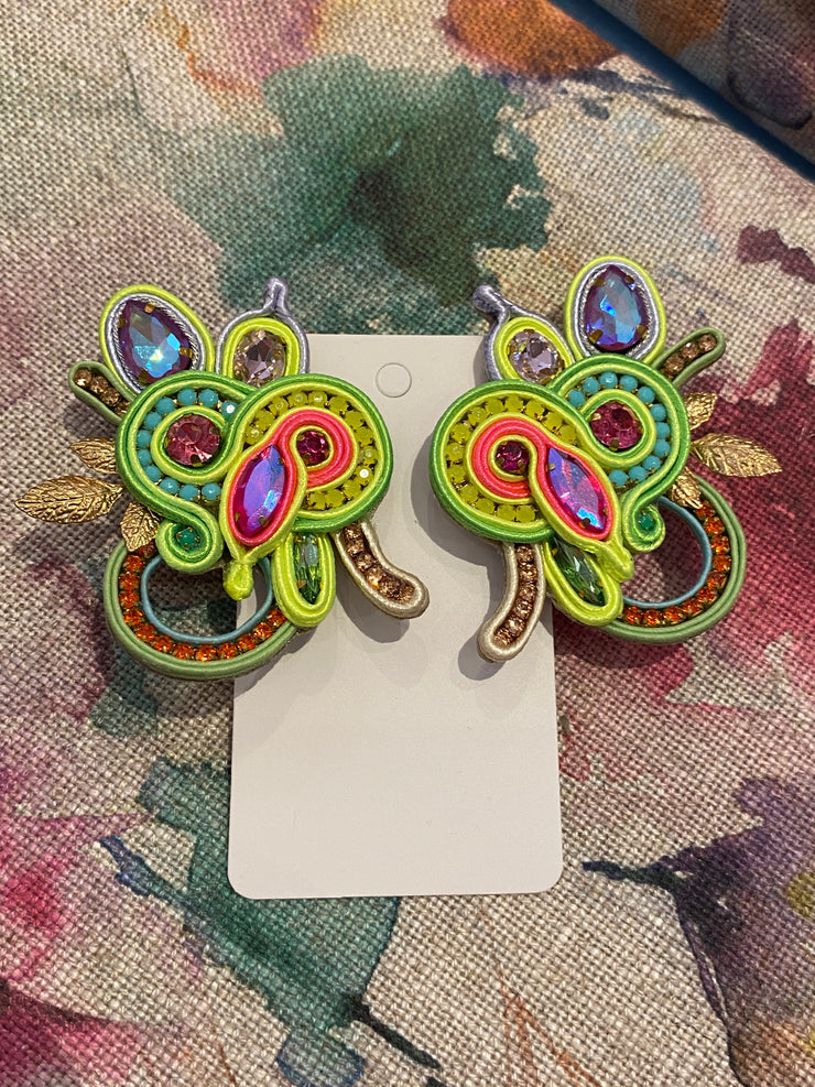 South American Earrings - Swan - Lumo Yellow & Pink