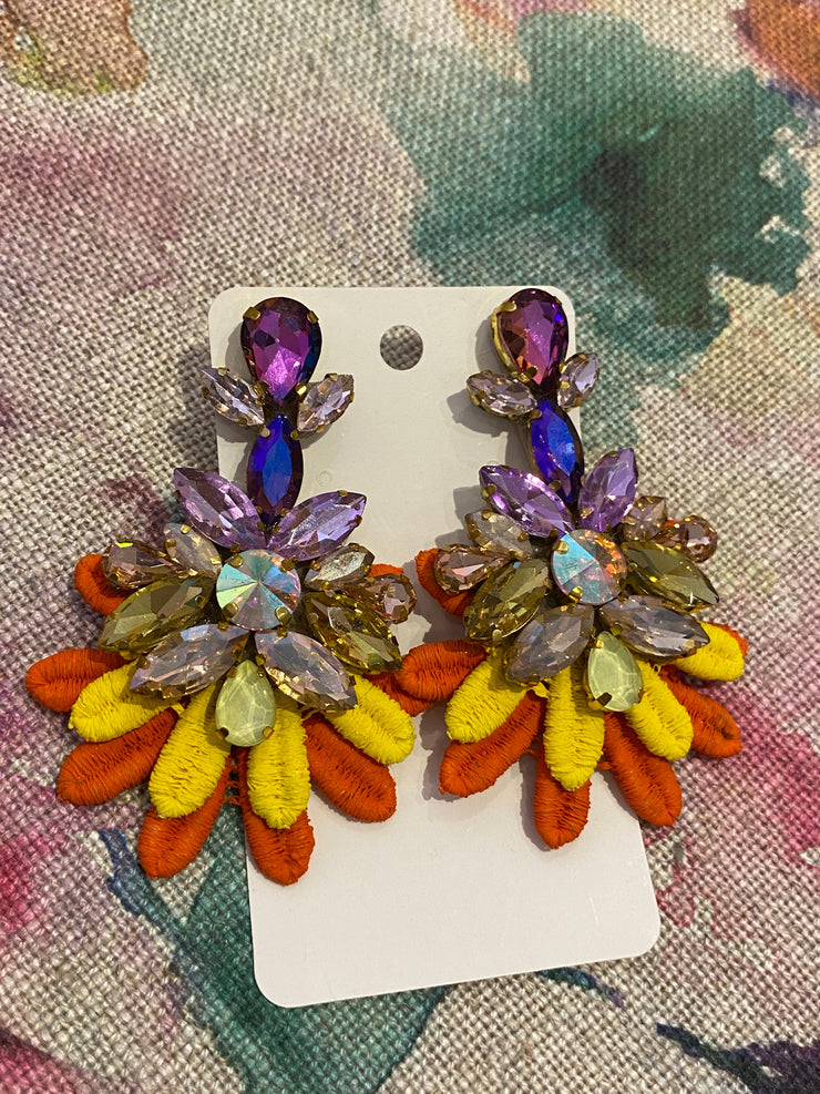 South American Earrings - Flower Lace - Orange and Yellow