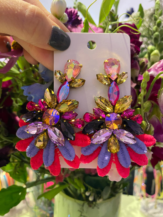 South American Earrings - Flower Lace - Pink and Purple