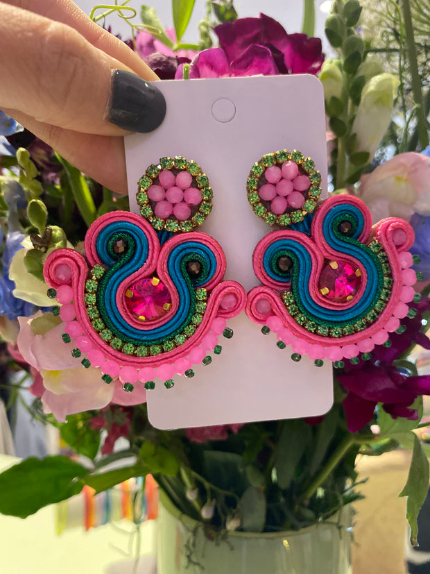 South American Earrings - Bali - Pink & Teal