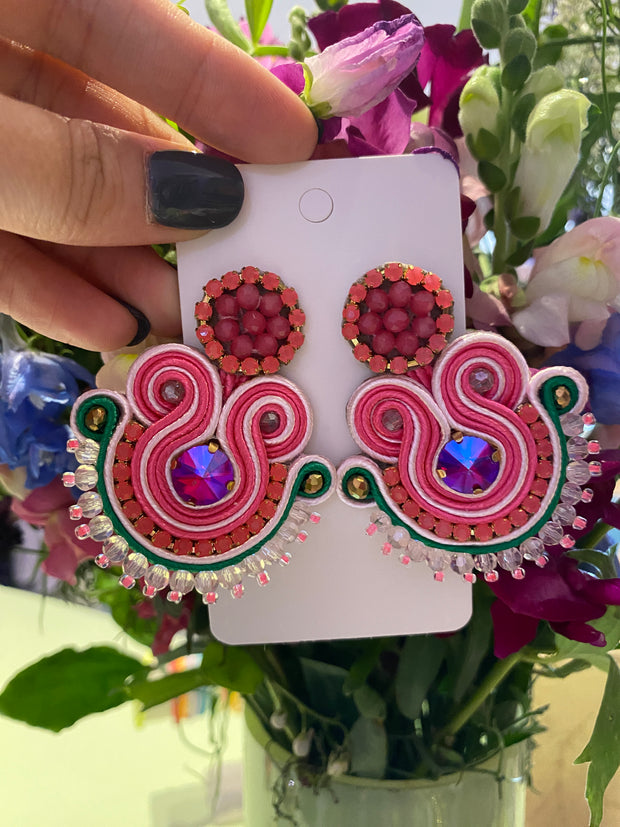 South American Earrings - Bali - Pink & White