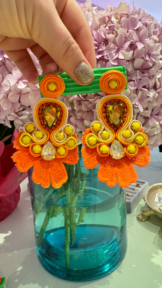 South American Earrings - Lace - Orange & Yellow - Elizabeth Summer