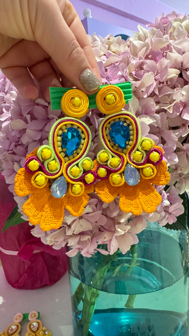 South American Earrings - Lace - Yellow, Blue, Green, Pink - Elizabeth Summer