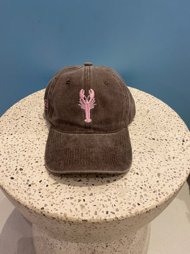 Hat - Peak - Brown With Pink Lobster