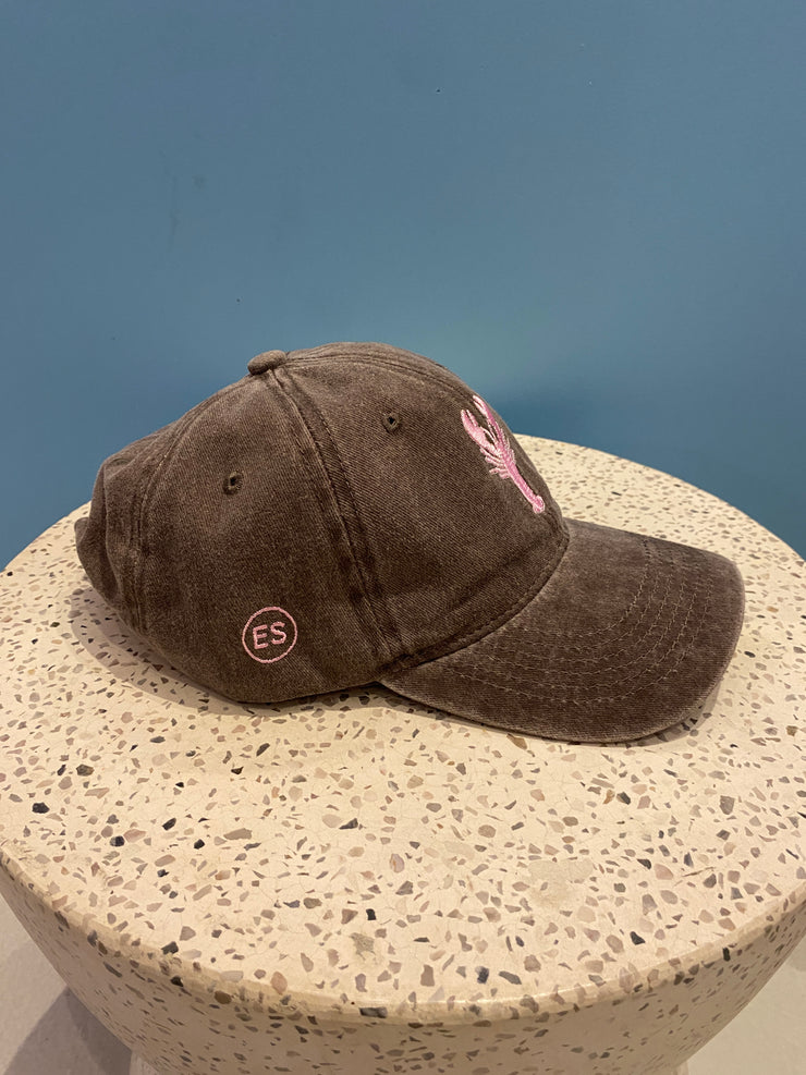 Hat - Peak - Brown With Pink Lobster
