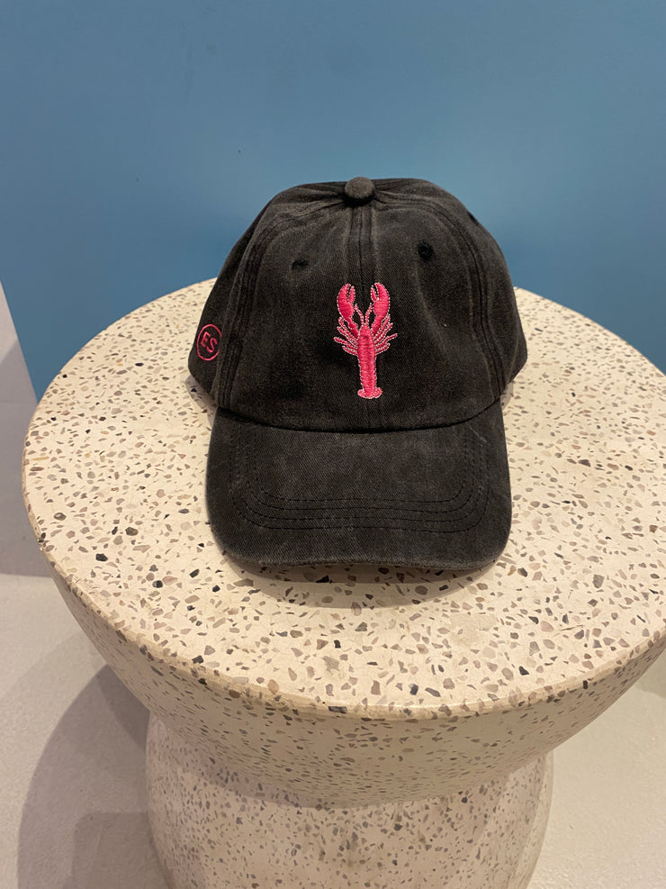 Hat - Peak  - Black with Pink Lobster