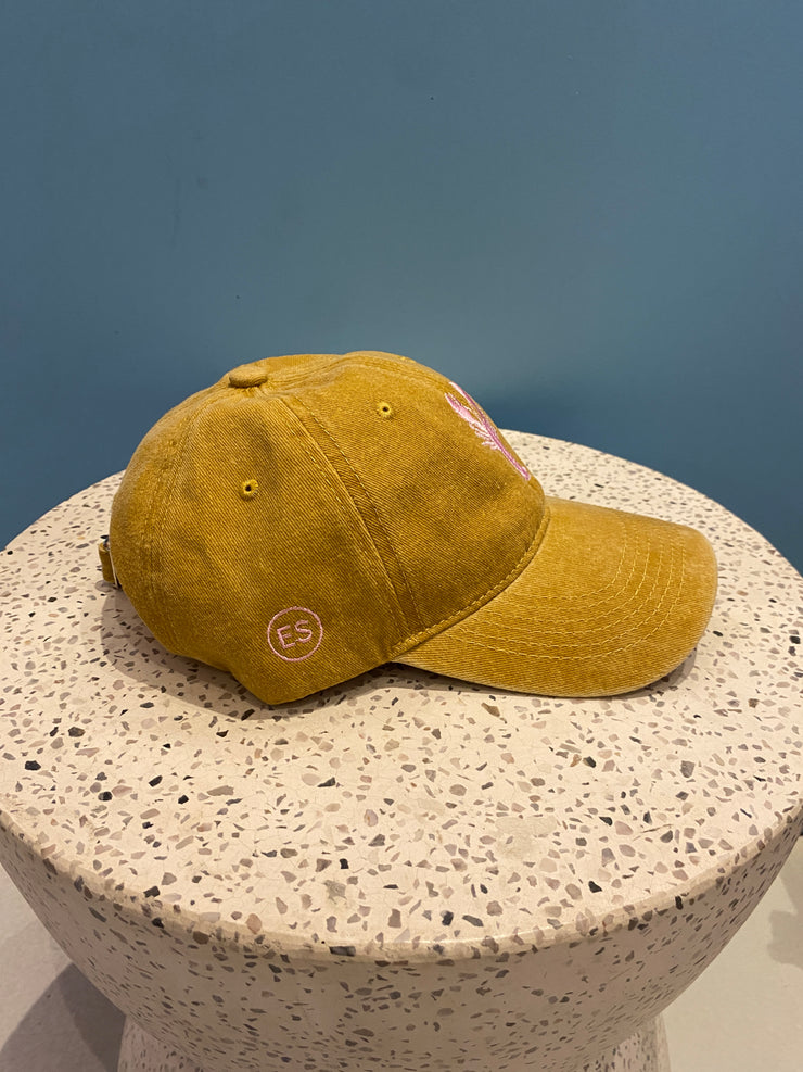 Hat - Peak - Mustard With Pink Lobster