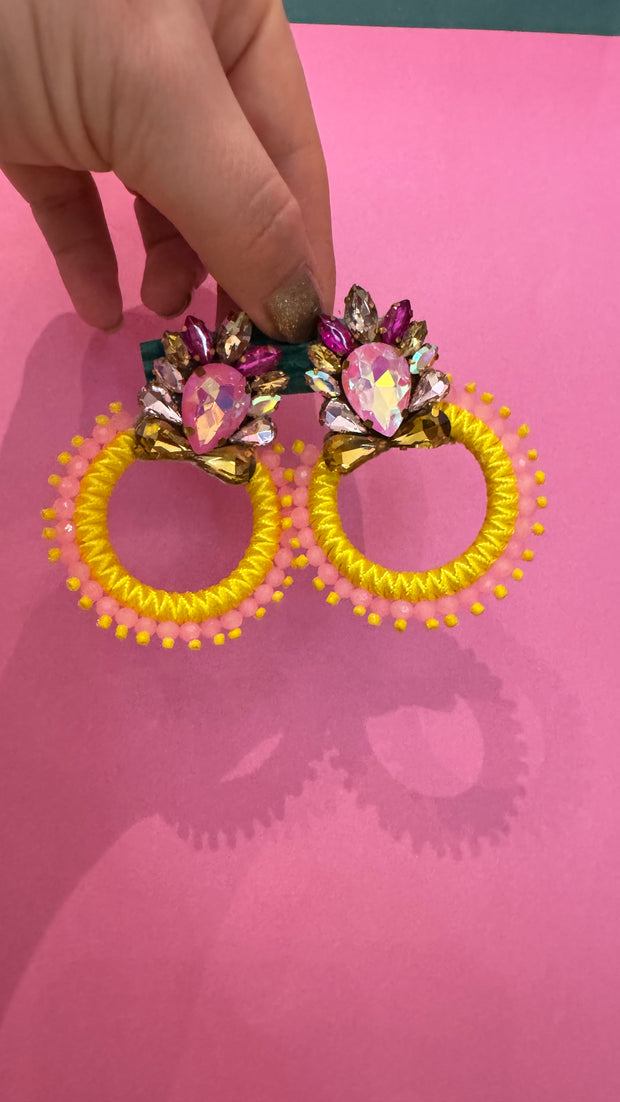 South American Earrings - Hoop - Pale Pink and Yellow