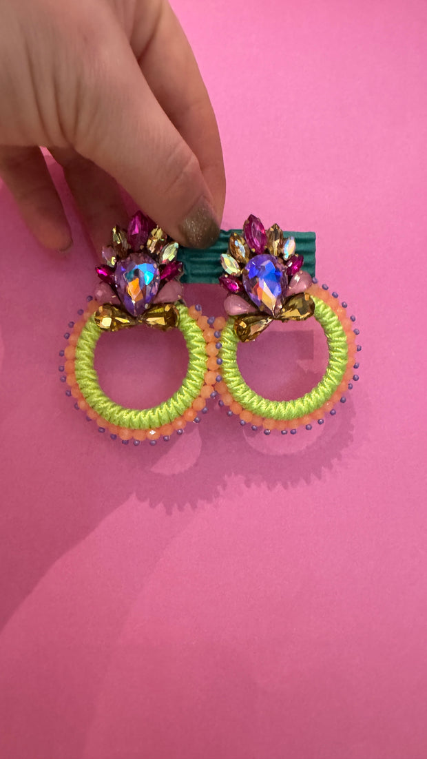 South American Earrings - Hoop - Lime, peach, purple