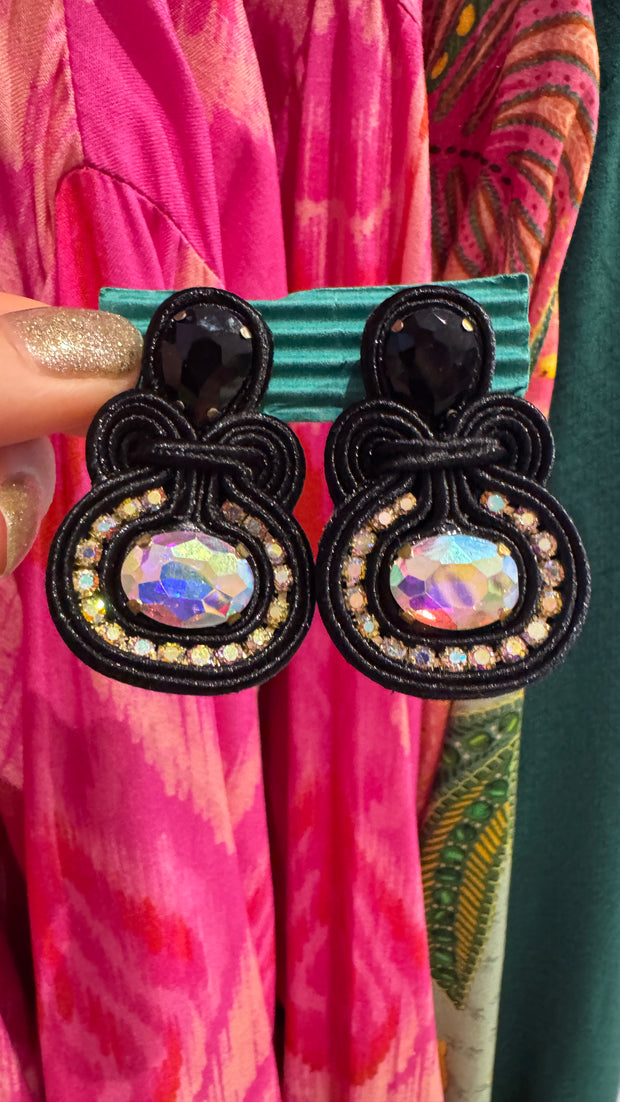 South American Earrings - Small Round - Black and Gold