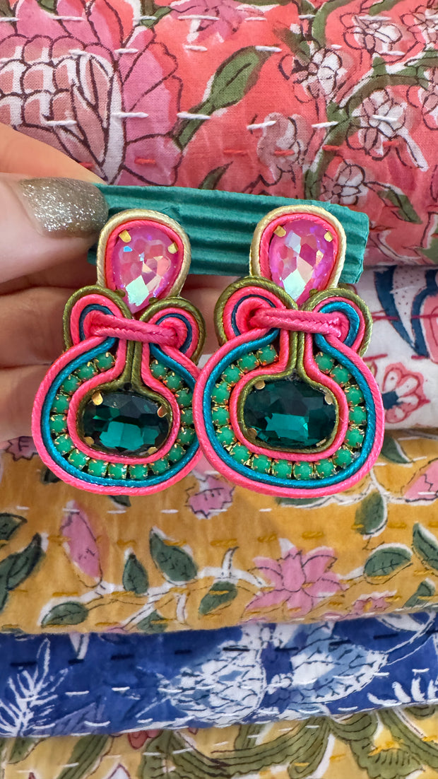 South American Earrings - Small Round - Pinks, Greens, Blue