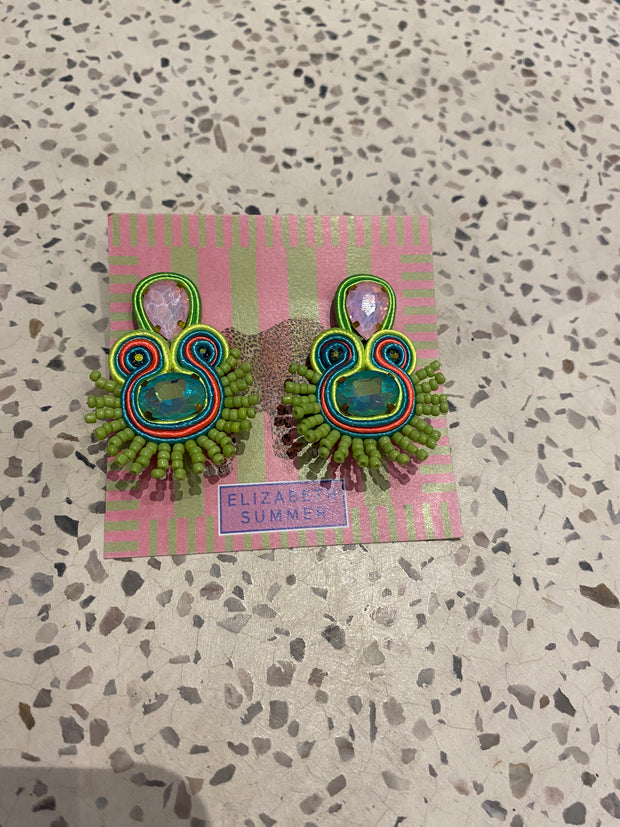 South American Earrings - Coco -Lime Green