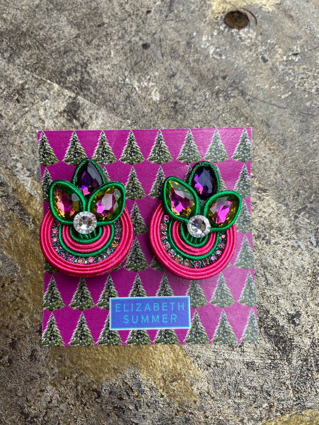 South American Earrings - Flower - Greens and Pinks