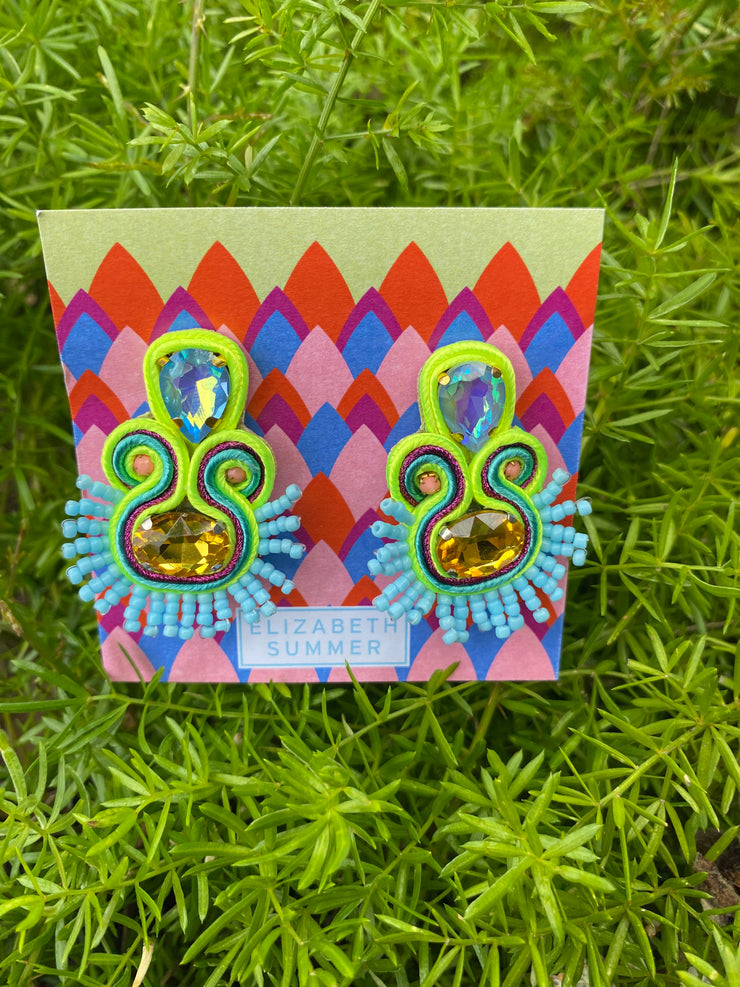 South American Earrings - Coco - Blue and Lumo Yellow