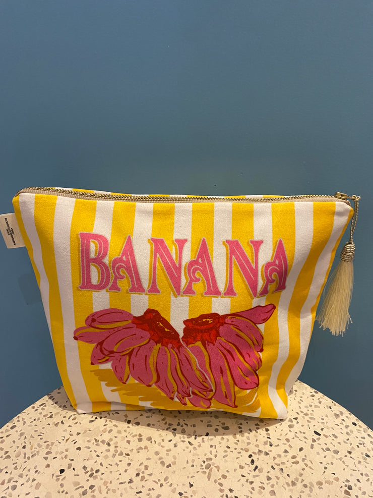 Banana Stripes - Velvet Makeup Bag