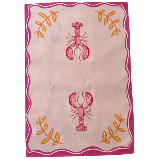 Tea Towel - Single Pink Lobster - Elizabeth Summer