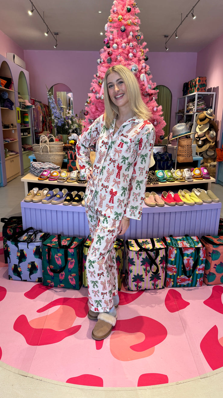 Pyjamas  - Indian Cotton Long Set - White Christmas