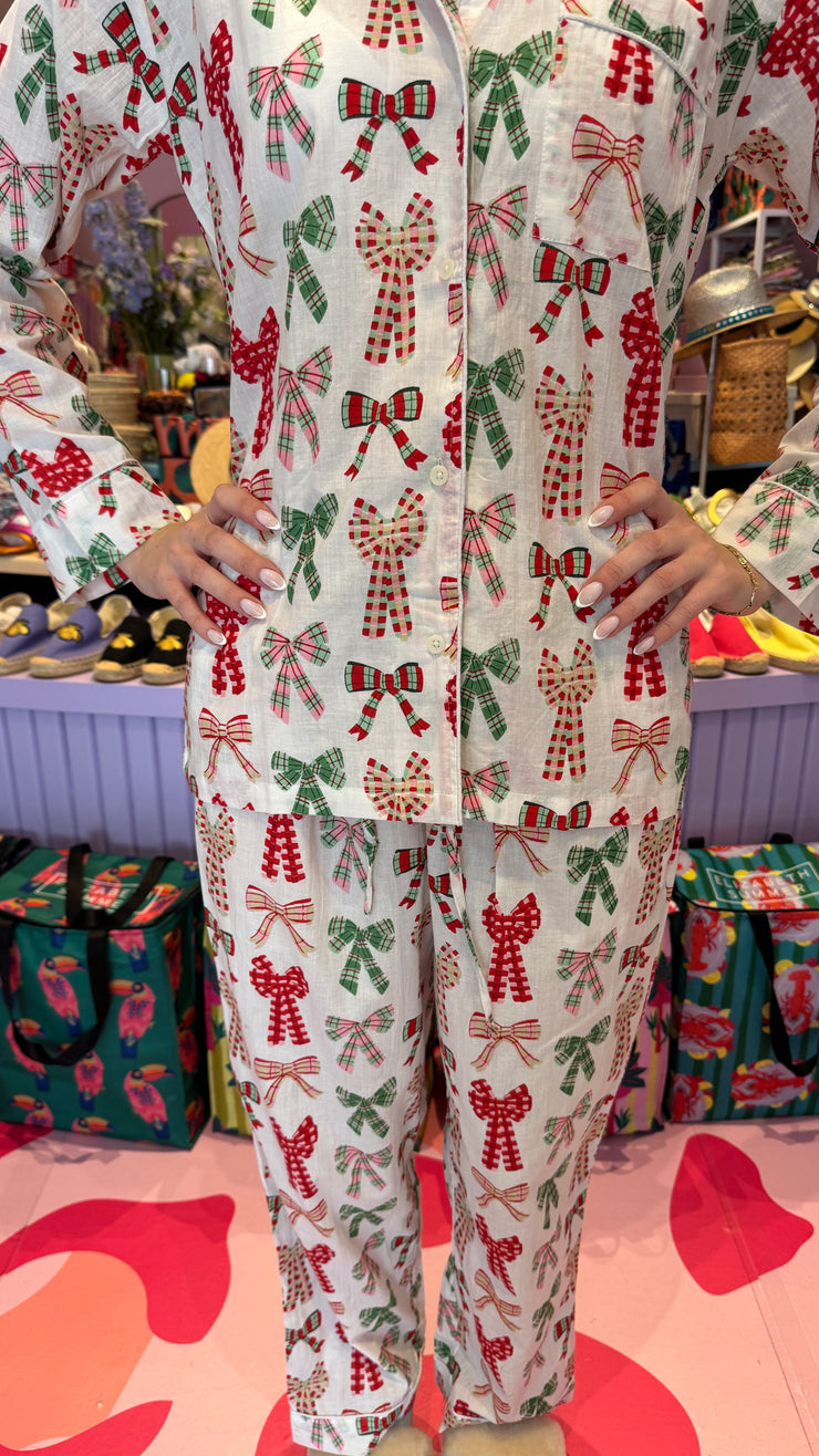 Pyjamas  - Indian Cotton Long Set - White Christmas