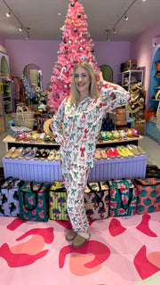 Pyjamas  - Indian Cotton Long Set - White Christmas