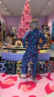 Pyjamas  - Indian Cotton Long Set - Blue Christmas