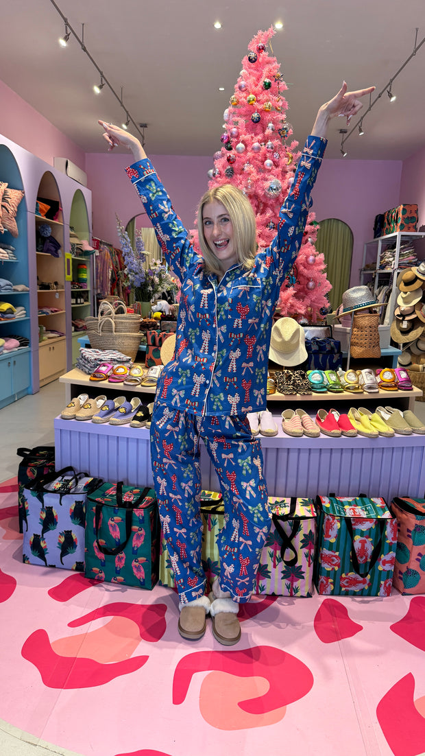 Pyjamas  - Indian Cotton Long Set - Blue Christmas