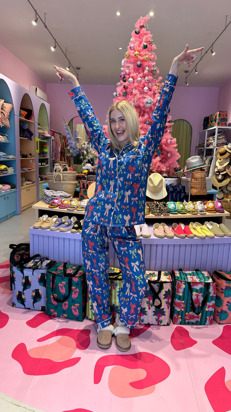 Pyjamas  - Indian Cotton Long Set - Blue Christmas