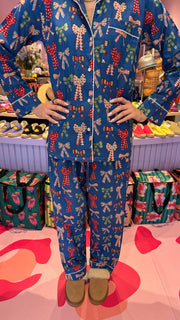 Pyjamas  - Indian Cotton Long Set - Blue Christmas