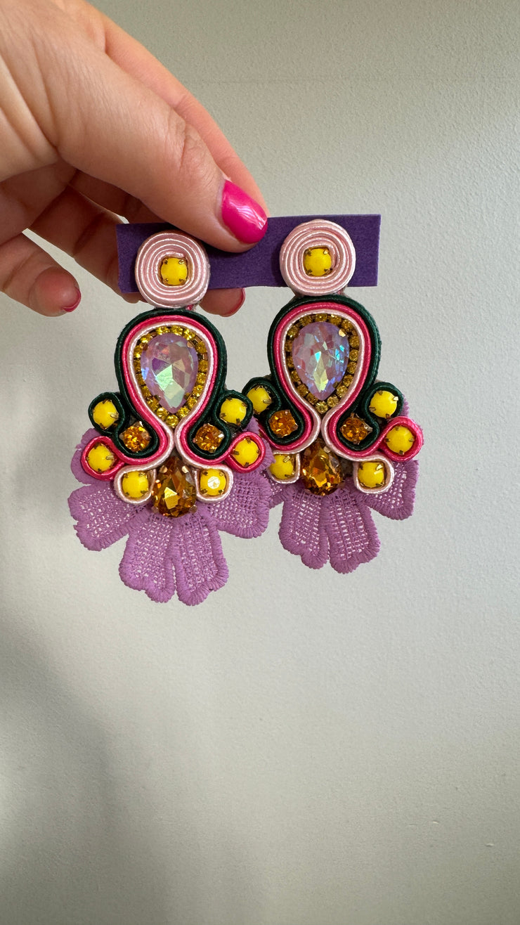 South American Earrings - Lace - Purple, Pink, Green and Yellow - Elizabeth Summer