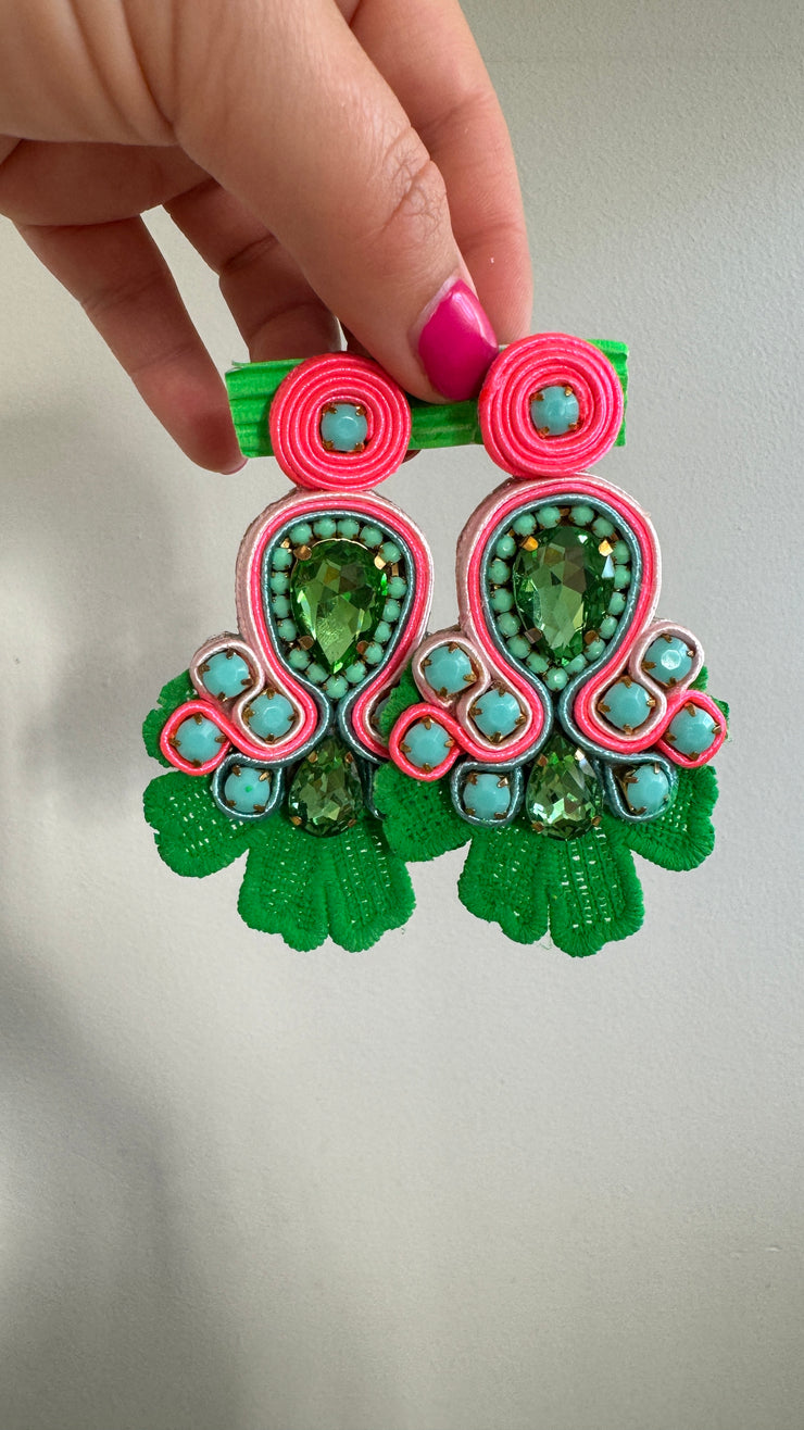 South American Earrings - Lace - Pink, Turq and Green - Elizabeth Summer
