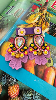 South American Earrings - Lace - Purple, Pink, Green and Yellow - Elizabeth Summer