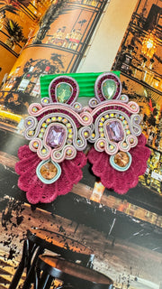 South American Earrings - Lace with intricate stones - Berry, Silver and Pale Pink - Elizabeth Summer