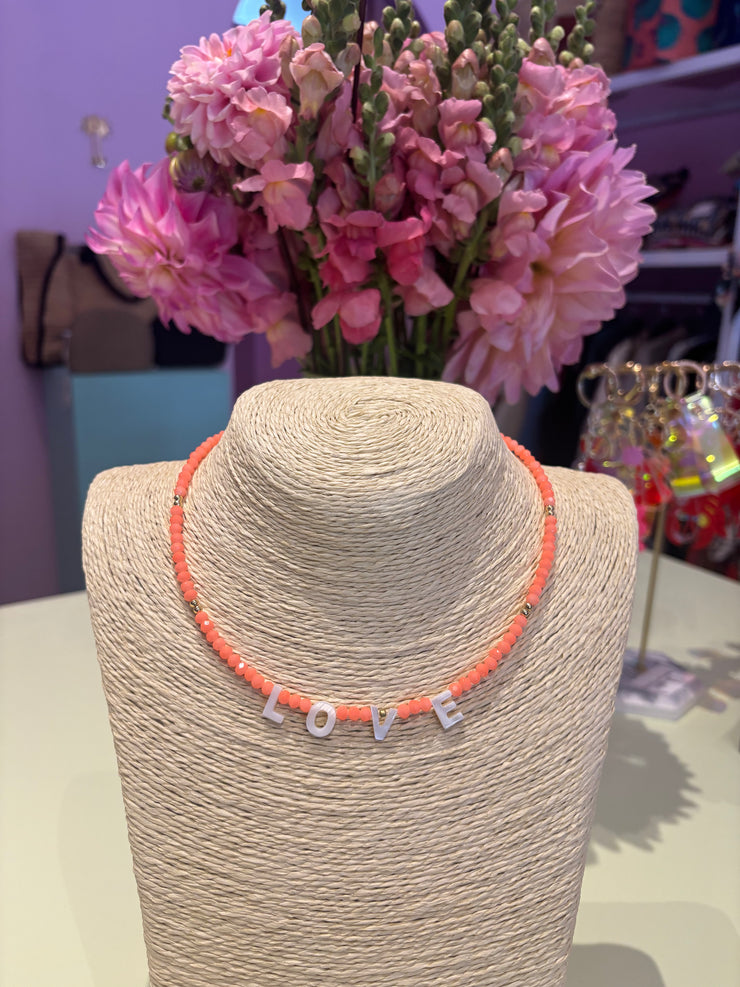 Beaded Necklace - Love - Neon Orange - Elizabeth Summer