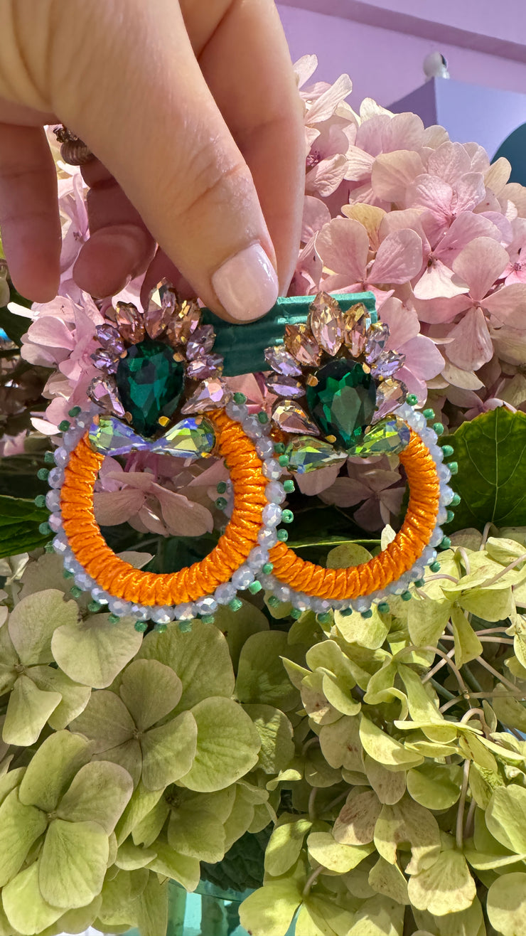 South American Earrings - Hoop - Pale Blue, Green & Orange