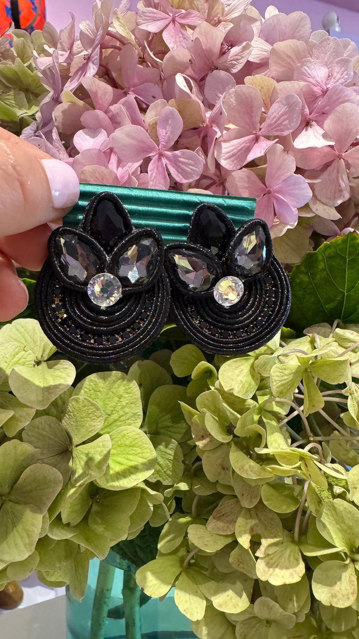 South American Earrings - Flower - Black