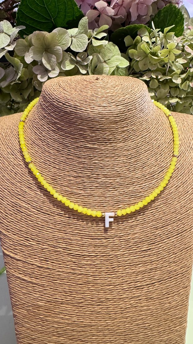 Beaded Initial Necklace - F - Yellow Citrus