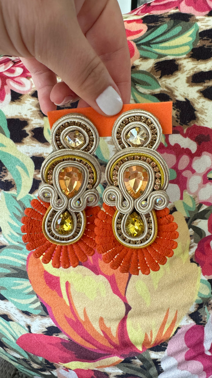 South American Earrings - Lace - Bronze and Orange - Elizabeth Summer