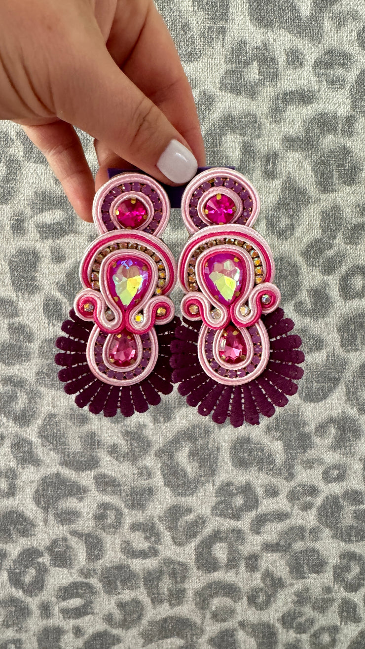 South American Earrings - Lace - Pinks and Purple - Elizabeth Summer