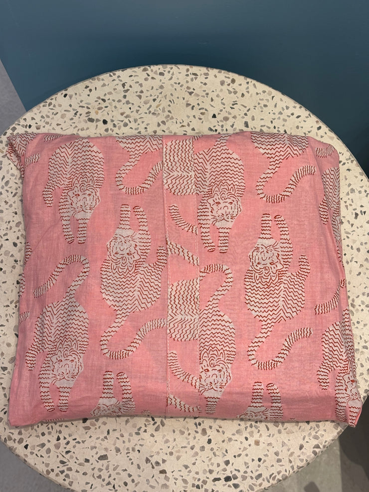 Pyjamas - Indian Cotton Long Set - Pale Pink Tiger
