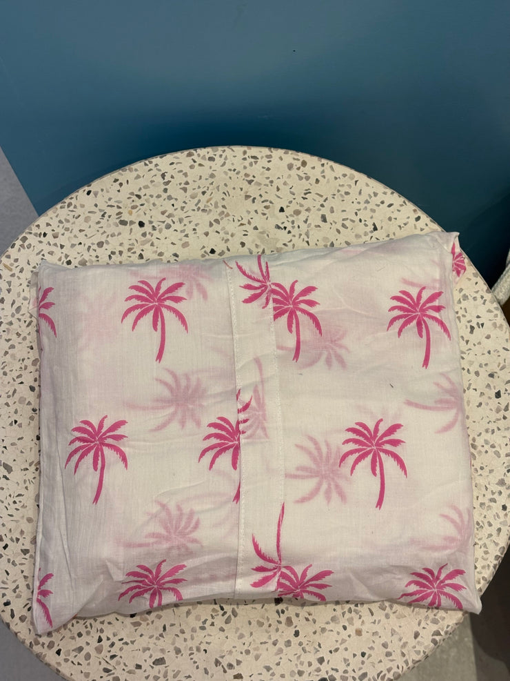 Pyjamas - Indian Cotton Long Set - Palm Tree - Pink