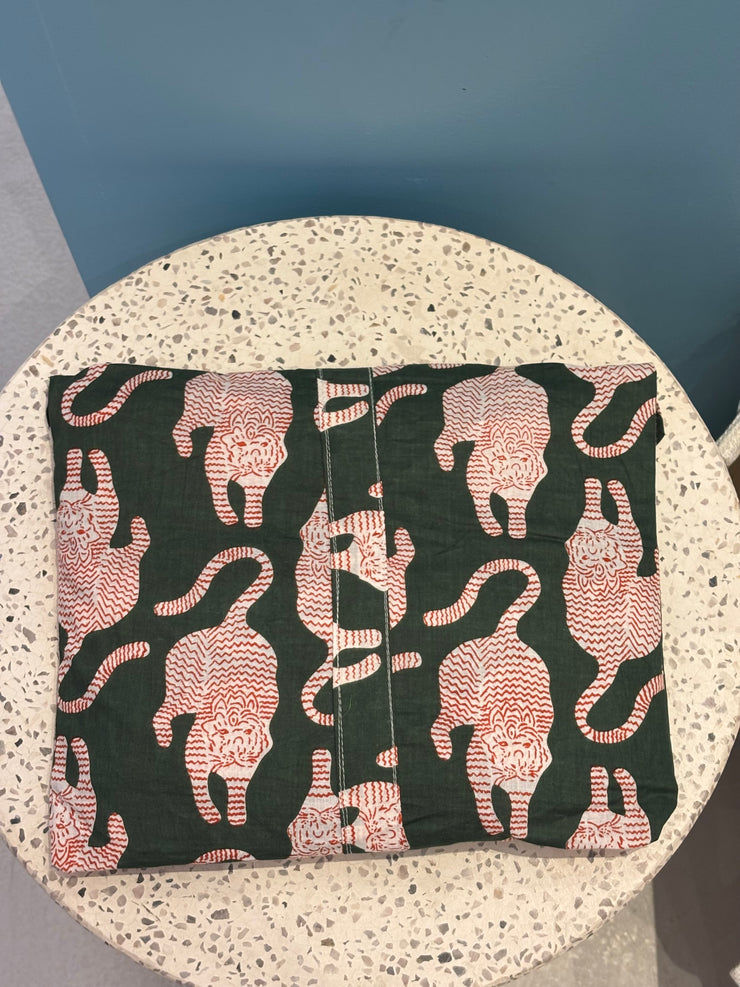 Pyjamas - Indian Cotton Long Set - Tiger - Green