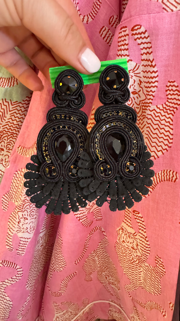 South American Earrings - Longer Double Lace - Black - Elizabeth Summer