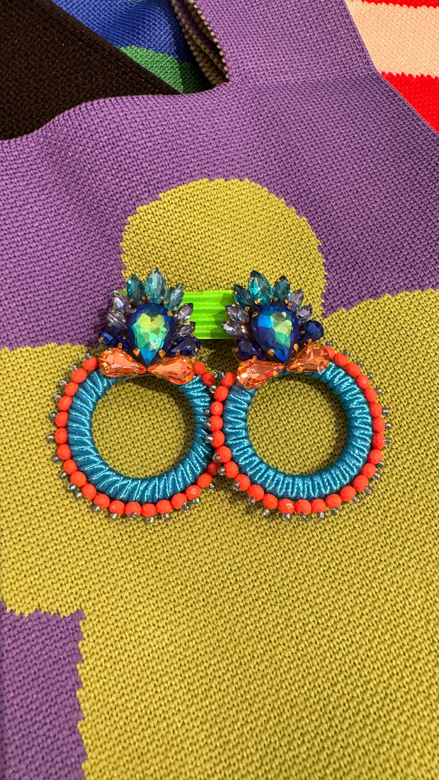 South American Earrings - Hoops - Navy, Coral and Blue - Elizabeth Summer