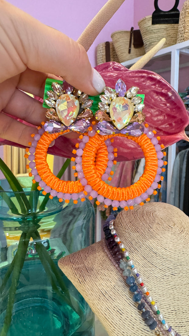 South American earrings - Hoops - Purple, Orange - Elizabeth Summer